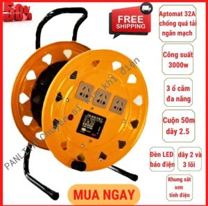 Rulo Cuốn Dây Điện Có CB 32A Chống Giật Chống Quá Tải Ngắn Mạch Cùng 3 Ổ Cắm Đa Năng Và Đèn LED Báo Điện An Toàn Tiện Lợi Gọn Nhẹ