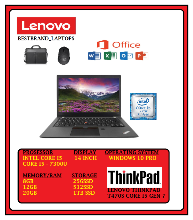 LAPTOP LENOVO THINKPAD T470S CORE I5 GEN WINDOWS 10 RAM 8GB