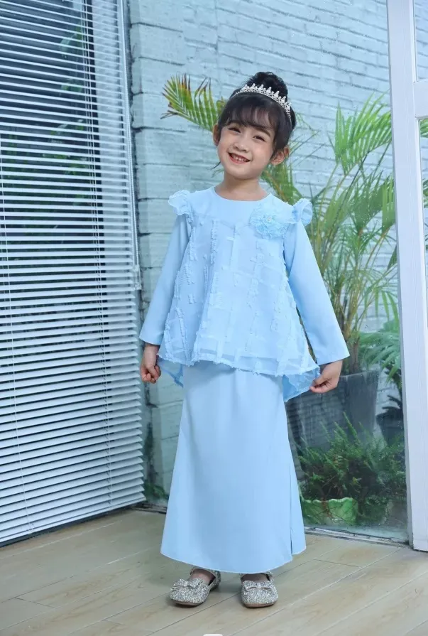 Baju Raya Perempuan Baby Blue 2023 2IN1 Girl Budak Perempuan Set