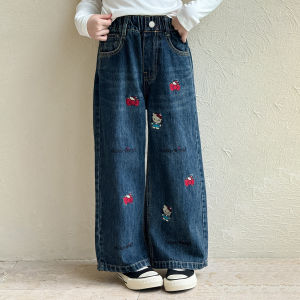 Christmas Gift Halloween New Sanrio Hello Kitty Wide Leg Denim Pants Sanrio Girls Casual Print Spring autumn New Cartoon Loose Fit Straight Trousers