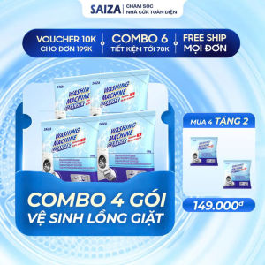 Bột vệ sinh lồng máy giặt SAIZA Combo 4 tặng 2 loại bỏ cặn bẩn khử mùi giữ máy giặt bền sạch khử khuẩn