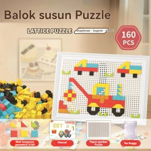 FUNToy Mainan Anak 160 PCS DIY Geometri Shape Blok Puzzle Huruf Angka Edukasi Mainan