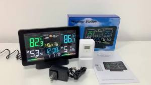 Multifunctional Color Screen Weather Forecast Electronic Alarm Clock with Moon Phase RF Wireless Weather Station Clock Perual Calendar Radio Wave Atomic Clock