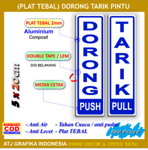 Plat tebal new dorong tarik papan petunjuk buka tutup pintu kantor toko rumah dll