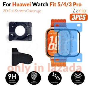Zenia [3PCS] Easy Install Screen Protector for Huawei Watch Fit 3 4 5 Pro Fit3 Fit4 Fit5 20D Curved Full Cover PMMA HD Film with Positioning Tool (Not Glass)