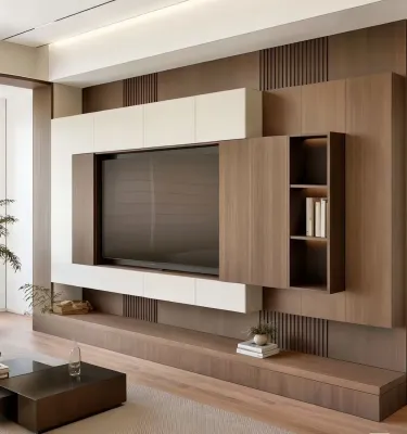 Engineered Wood TV Console Wall Modern Luxury Design HDB Condo Landed Custom All Sizes Professional Delivery