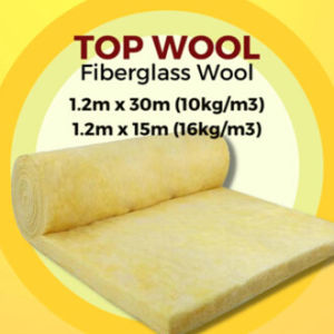 TOPWOOL Fiberglass Wool (1.2m x 30m (10kg/m3) / 1.2m x 15m (16kg/m3)) Roofing and wall Heat Insulation Penebat Haba
