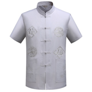 唐装汉服古装 Chinese Style Cotton Linen Embroidery Dragon Shirt Plus Size Tops Men CNY T-shirt Short Sleeve Blouse Chinese New Year Clothes Mens Traditional Wear Tang Suit SamFu