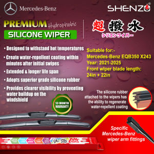 Shenzo Japan Premium Front Silicone Wiper Blades for Mercedes-Benz EQB350 X243 SUV/Clear VIsibility & Lasting Windshield Wipers
