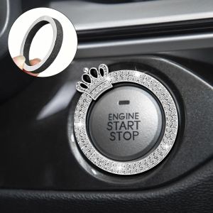 Crystal Crown Diamond Car Engine Start Button Cover Ring – Sparkling Self-Adhesive Decorative Protector 1Pc – For Women Auto Interior Decor