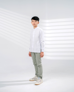 Althaff Majid Series Baju Koko Putih Lengan Panjang Couple Ayah dan Anak Bahan Katun dengan Motif Bordir White on White