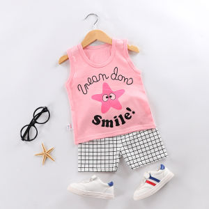 Summer new childrens vest set new boys and girls baby cartoon thin sleeveless vest shorts set casual loungewear 0-4 years old baby clothes childrens clothing