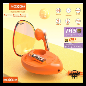 MOXOM MX-TW29 TWS WIRELESS EARBUDS BLUETOOTH V5.0 TRANSPARENT SERIES HI-FI STEREO BASS 400mAH BATTERY CASE EARPHONES