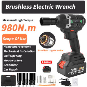 BEXON Hub Brushless Impact Wrench Cordless Impact Electric Wrench Impact 2 Battery Drill 2 in 1 Socket Set Rechargeable Power Tools