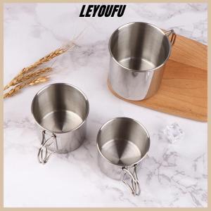 LEYOUFU 1Pc Stainless Steel Folding Handle Cup Portable Carabiner Cup Outdoor Camping Cups for Home Outdoor Camping Accessories