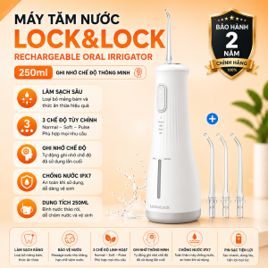 Máy Tăm Nước LocknLock ENR154WHT Chính Hãng – Bình 250ml 4 Chế Độ Pin 2000mAh Kèm 4 Đầu Tăm
