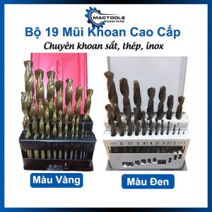 Hộp 19 mũi khoan sắt đa năng chuyên dụng khoan sắt thép inox gỗ hai loại mũi đen và mũi vàng kích thước 1mm-10mm