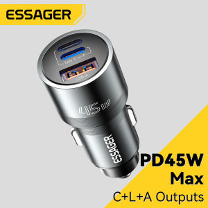 Essager 45W Car Chargers Type-C + USB A+Lightning Fast Charge Car Charger Three Ports Suitable For iPhone 15/14-6 iPad Huawei Mate 60 Samsung Xiaomi 14 Fast Charging Type C /USB A/Lightning C+L+A Car Phone Charger