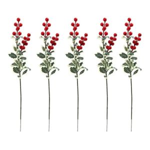 MAYIT Đỏ Cành quả mọng nhân tạo 7 Nhánh Cây Lá xanh mờ Cành cây Holly Berry Các món ăn đặc trưng của Giáng sinh. Cành cây trang trí hình trái cây Trang trí Giáng sinh