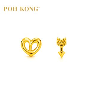 POH KONG 916/22K Yellow Gold Cupids Heart & Arrow Earrings