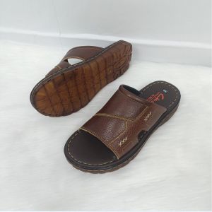 Dép nam da bò mềm mại DM0568 Dép nam quai ngang nâu đen may thủ công tinh tế