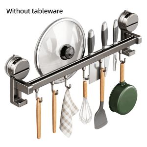 CHARRISSA Suction Cup Kitchen Storage Rack 30/40/50cm Space Aluminum Hanging Storage Hook Kitchen Organizer Wall Mounted Storage Hook Rack Kitchen