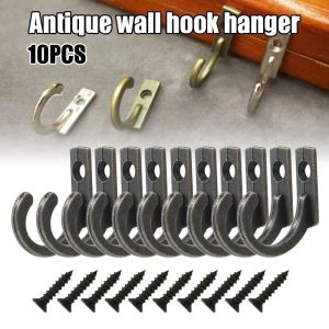 10Pcs/Set Antique Hooks Wall Hanger Curved Buckle Horn Lock Clasp Hook for Wooden Hardware Home Coats Hat Clothes