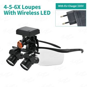 HORYN Dental Loupes 4X-6X Adjustable Binocular Magnifier Surgical Loupe With Wireless 5W light