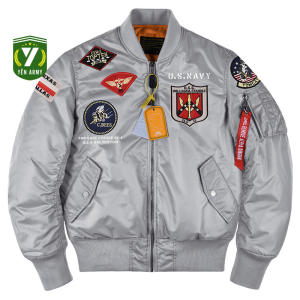 Áo Khoác Pilot Alpha Bomber Nam Chần Bông Màu Xanh Rêu / Ghi Bạc / Đen - Mã AP2662