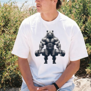 [Local Stock] VCC  Cartoon Muscular Bear Dumbbells Fitness Gym Workout Design T-shirt Crew Neck Short Sleeve Soft Y2k Man Women Tshirt Cotton Tees