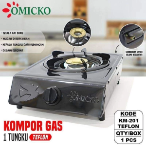 Omicko Kompor Gas 1 Tungku Stainless Steel Teflon Paket Set Lengkap - KM201 - FREE ONGKIR