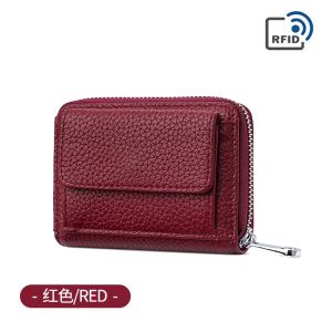 Credit Card Holder Wallet for Women RFID Blocking Genuine Leather Card Case with Zipper