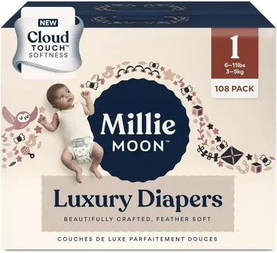 Millie Moon Diapers Sizes 1-6 Luxury Diapers COUCHES DE Luxe (Choose Size) (Size 1-108 Diapers (6lbs-11lbs))