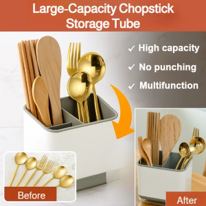 Large-capacity Chopstick Storage Tube Utensil Holder 3 Grids Plastic Drain Storage Box