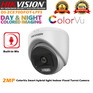 Hikvision CCTV Camera DS-2CE10DF0T-LPFS 2MP HD 24/7 ColorVU Built-in Mic With Audio Smart Hybrid Light Waterproof Bullet CCTV Camera