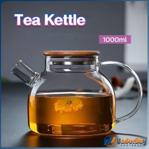 Talao 1L Heat Resistant With Wooden Cover Tea Pour Kettle Hot Coffee Tea Milk