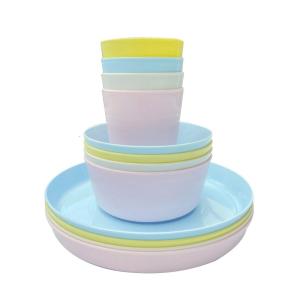 12 PCS Plastic Tableware Sets Dinner Plate Bowl Cup Sets Microwave Safe Unbreakable Reusable Tableware Plastic Material