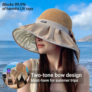 Korean Style Bow Bucket Hat Women Summer Big Brim UV Protection Breathable Sun Hat Face Slimming