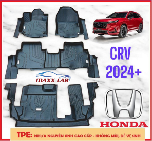CRV - Thảm lót sàn MAXXCAR cho xe HONDA CRV 2023+ nhựa TPE nguyên sinh đúc 5D tràn viền + Rối xám logo Honda.