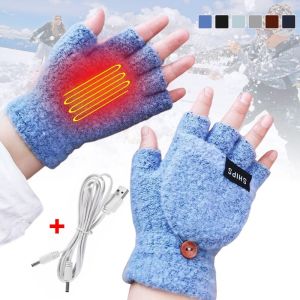 YOCKY Simple Women Thick Fingerless Men Wool Mittens Letter Half-finger Gloves Skiing Gloves Driving Gloves USB Electric Heated Gloves Knitted Cashmere Gloves Winter Heated Gloves Female Gloves