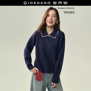 Giordano Women Contrast trim collar relaxed sweater Free Shipping 18356822