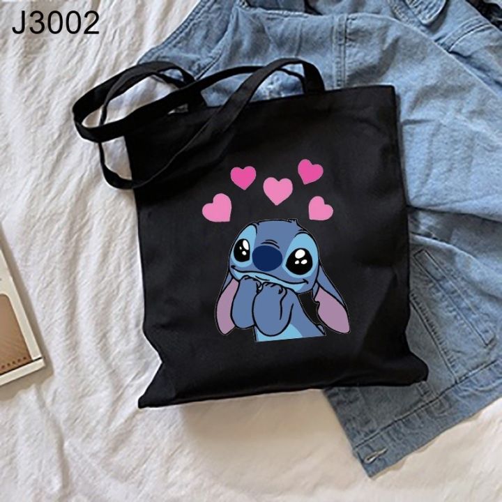 Cute%20Stitch%20Printed%20Canvas%20Tote%20Bag%20Casual%20Black%20Shoulder%20Shopping%20Handbag%20-%20Image%204