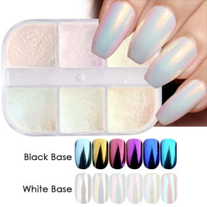 Holo Mirror Nail Powder Pigment Pearl White Rubbing on Nail Art Glitter Dust Chrome Aurora Blue Manicure Holographic Decorations