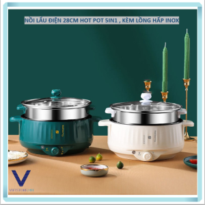 Nồi Lẩu Đa Năng 2 Tầng Bếp Điện Thông Minh Công Suất Lớn 1000W Kèm Giá Hấp Inox