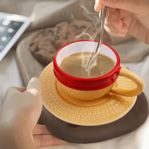 YERZ Cartoon Anime Ceramic Coffee Mug Set Hat Shaped with Base Water Cup Creative 3D Brothers Hat Mug Friend Gifts