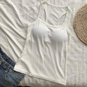 1031Hot Girl Camisole Bottoming Tank Top with Chest Pad Womens U-neck Vest Top backless top【1031#】 Comfort Fit