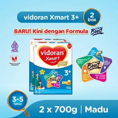 vidoran Xmart 3+ Madu 700gr Susu Formula Pertumbuhan Anak 3-5 Tahun - 2 box (Exp : 05.2027)