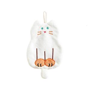 Adorable Cats Themed Coral Velvets Hanging Towel High Absorbency Small Towel for Home and Bathroom Use