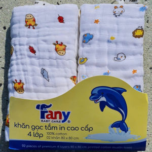 FANY - SET 2 KHĂN GẠC/KHĂN TẮM IN CAO CẤP 4 LỚP 80 X 80 CM