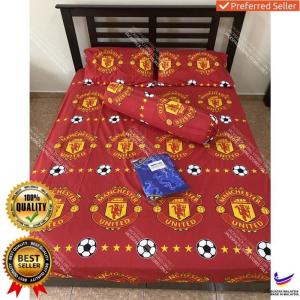 Cadar tilam Bola MU CHELSEA Football Team Bedsheet Queen Fitted 12" inch 4in1 READY STOCK